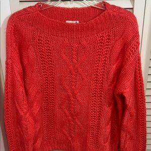 SO Soft Coral Women’s Small Boatneck Cable Knit Sweater